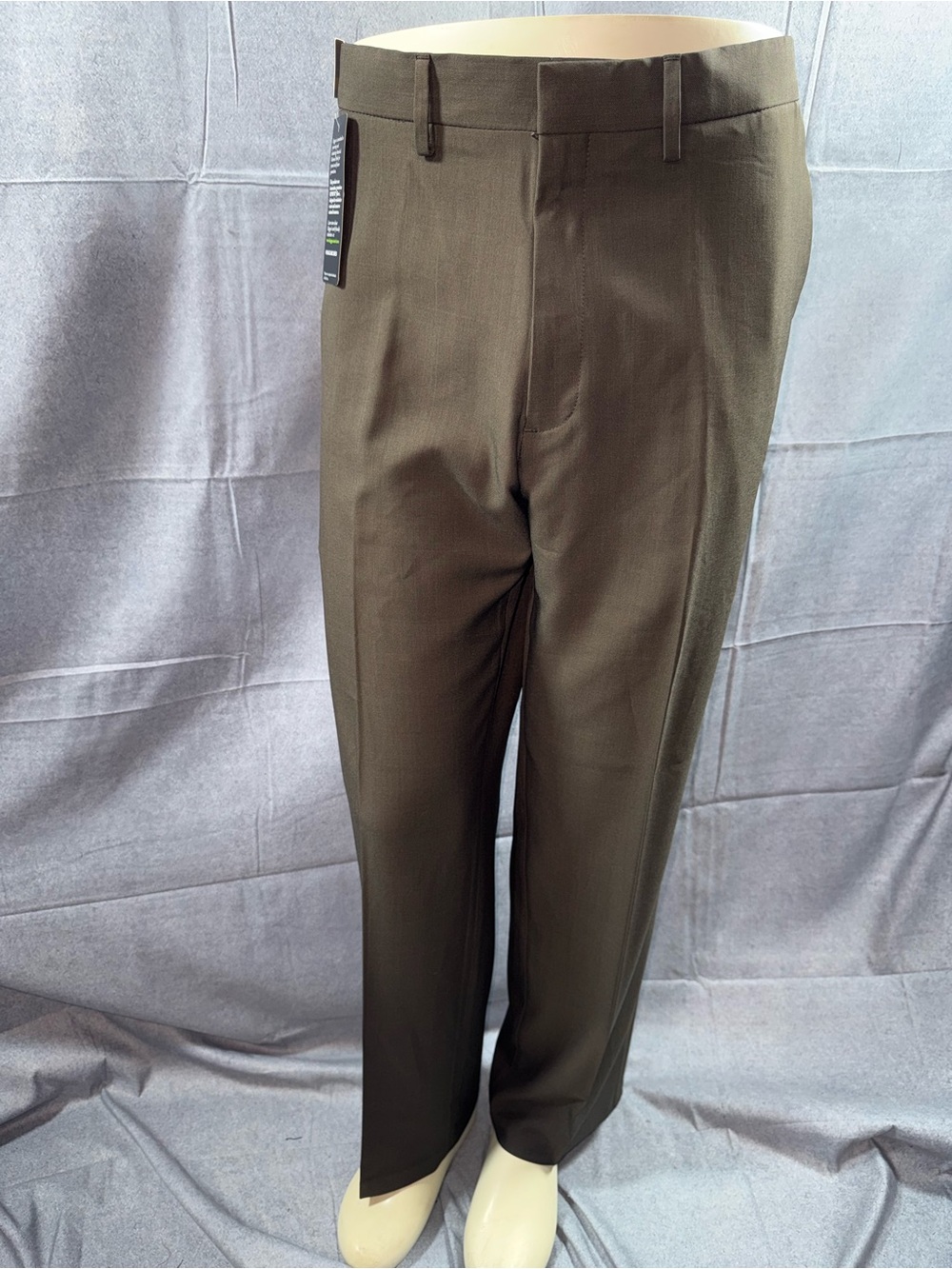 2984-Classic Olive Dress Pants for Men — Flat Front Straight Leg